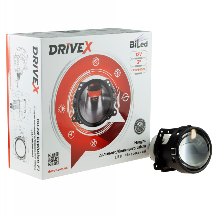 Світлодіодні лінзи DriveX Bi-LED Evolution F1S 3,0" 47/53W 6000K Комплект