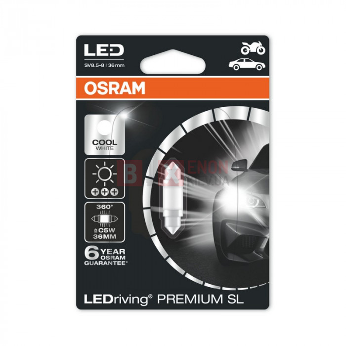 Світодіодна LED лампа Osram C5W 36mm 12V 1W 6000K 6498CW-BLI