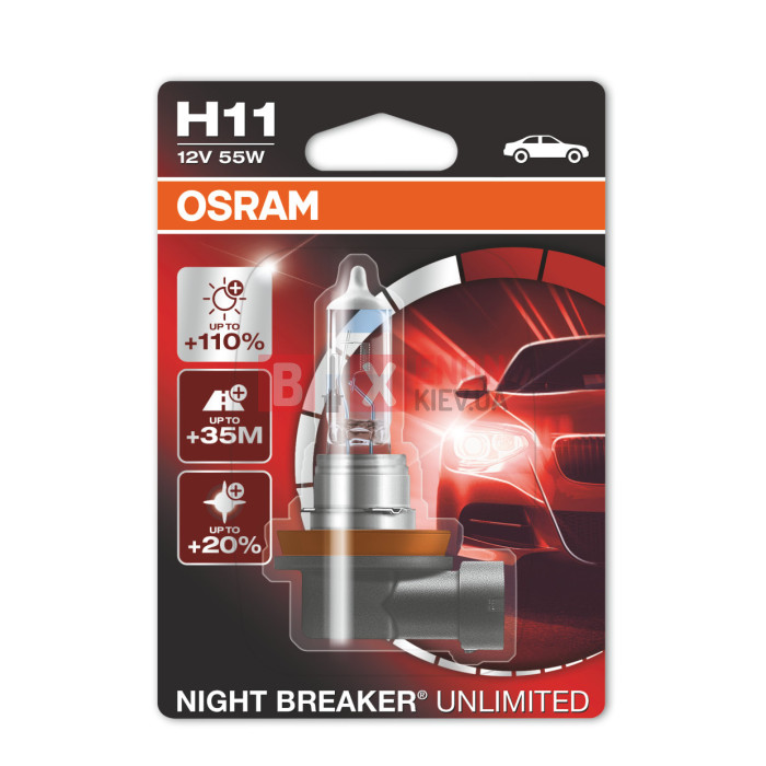 Галогеновая лампа Osram H11 64211NBU-01B Night Breaker Unlimited 55W 12V PGJ19-2 10X1 Blister