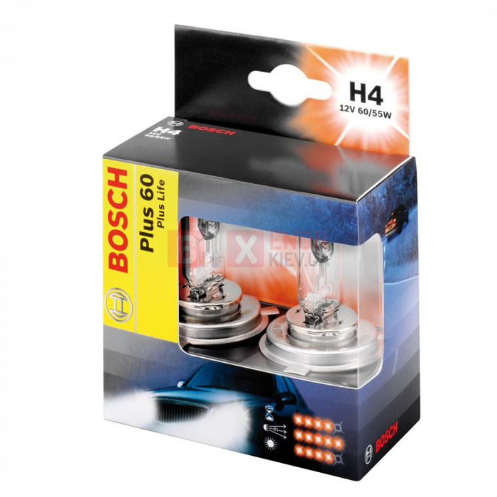 Галогенная лампа BOSCH H4 Plus 50% 60/55W 12V 1987301070 Комплект