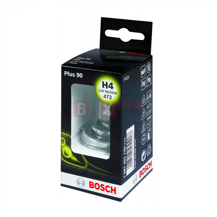 Галогенна лампа BOSCH H4 Plus 90% 60/55W 12V 1987301740 Box