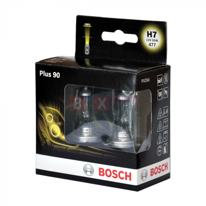 Галогенная лампа BOSCH H7 Plus 90% 55W 12V 1987301075 Комплект