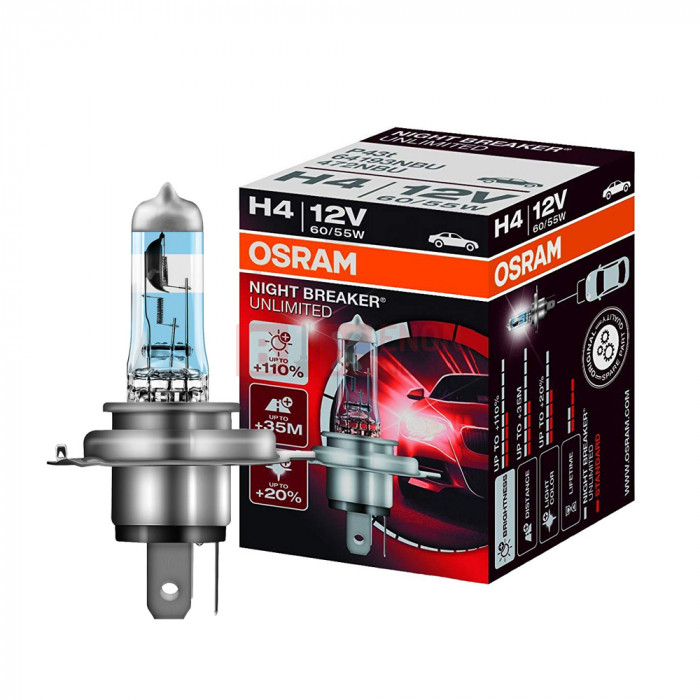 Галогенная лампа Osram H4 Night Breaker Unlimited +110% 60/55W 12V 64193NBU