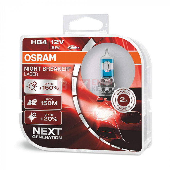 Галогенная лампа Osram HB4 Night Breaker LASER NG +150% 51W 12V 9006NLHCB Комплект