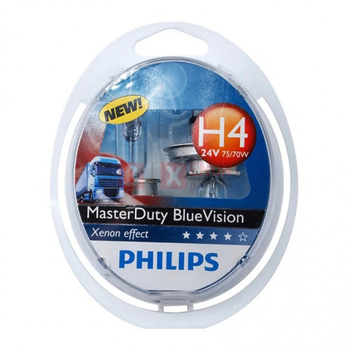Галогенная лампа Philips H4 Master Duty Blue Vision 75/70W 24V 13342MDBVS2 Комплект
