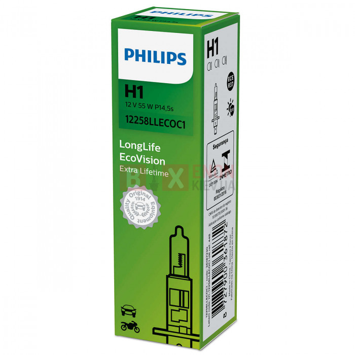 Галогенная лампа Philips H1 Long Life 55W 12V 12258LLECOC1