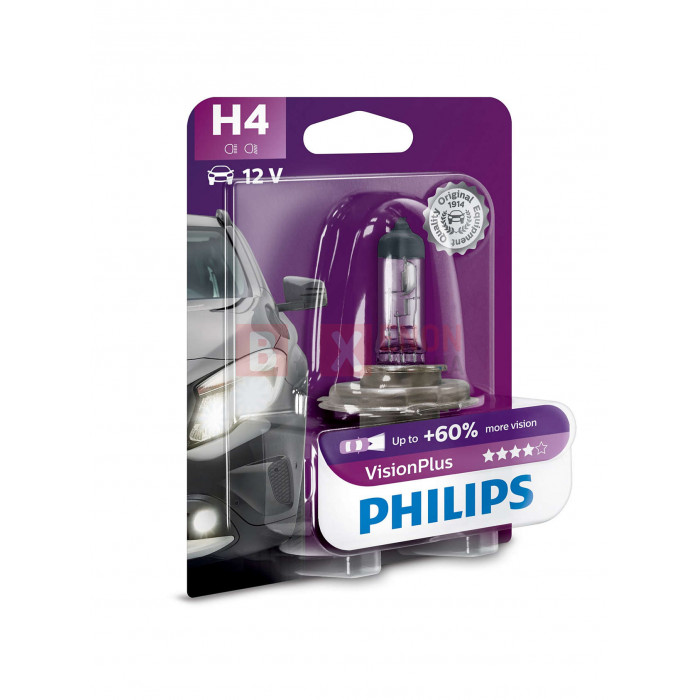 Галогенная лампа Philips H4 Vision Plus +60% 60/55W 12V 12342VPB1 Blister