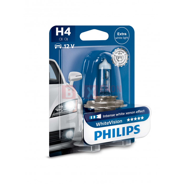 Галогенна лампа Philips H4 White Vision +60% 4300K 60/55W 12V 12342WVUB1 Blister