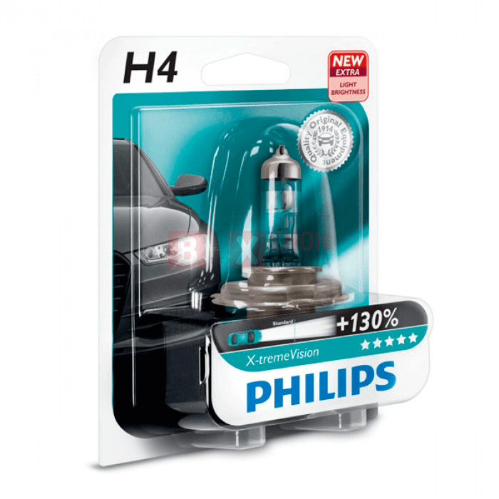Галогенна лампа Philips H4 X-treme Vision +130% 60/55W 12V 12342XVB1 Blister