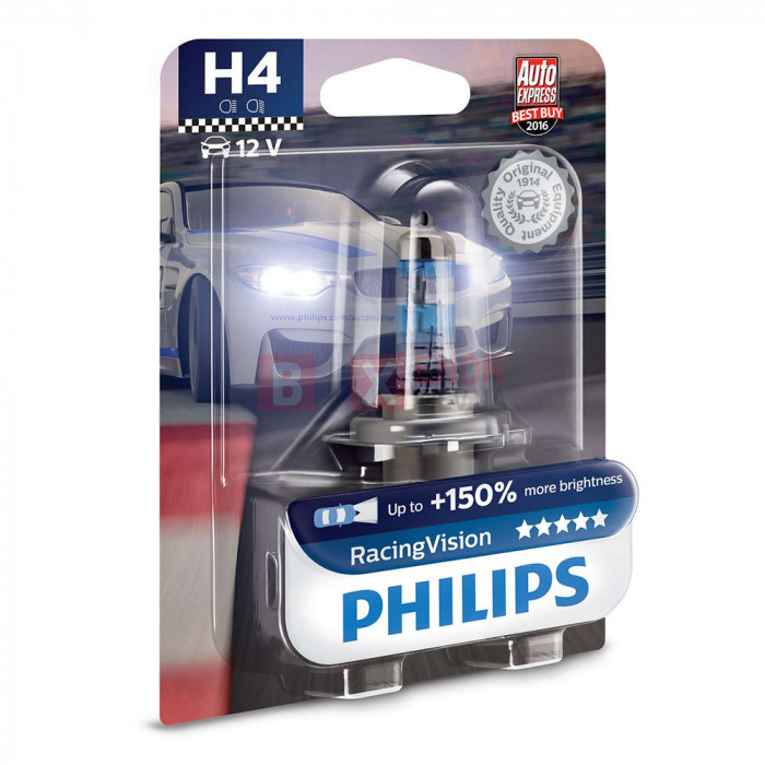 Галогенна лампа PHILIPS H4 Racing Vision +150% 12342RVB1